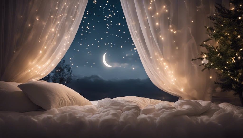 A romantic moonlit scene with a whimsical crescent moon and a cluster of twinkling stars surrounde 1