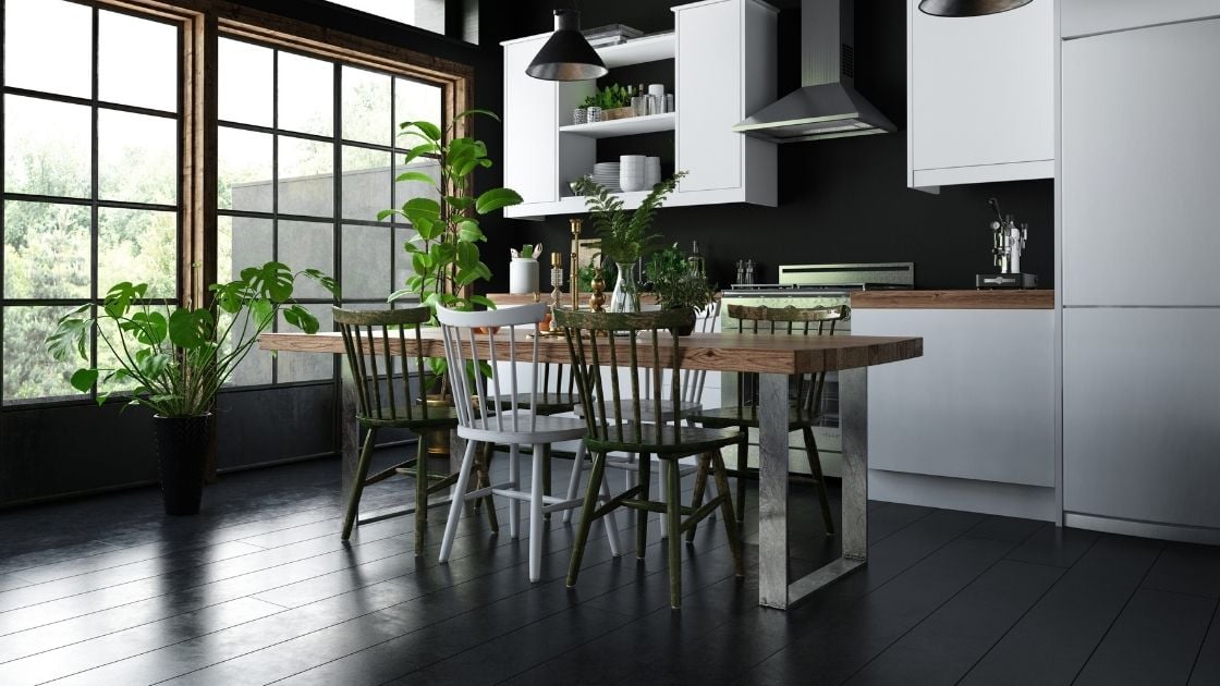 Black Kitchen With White Kitchen Cabinets