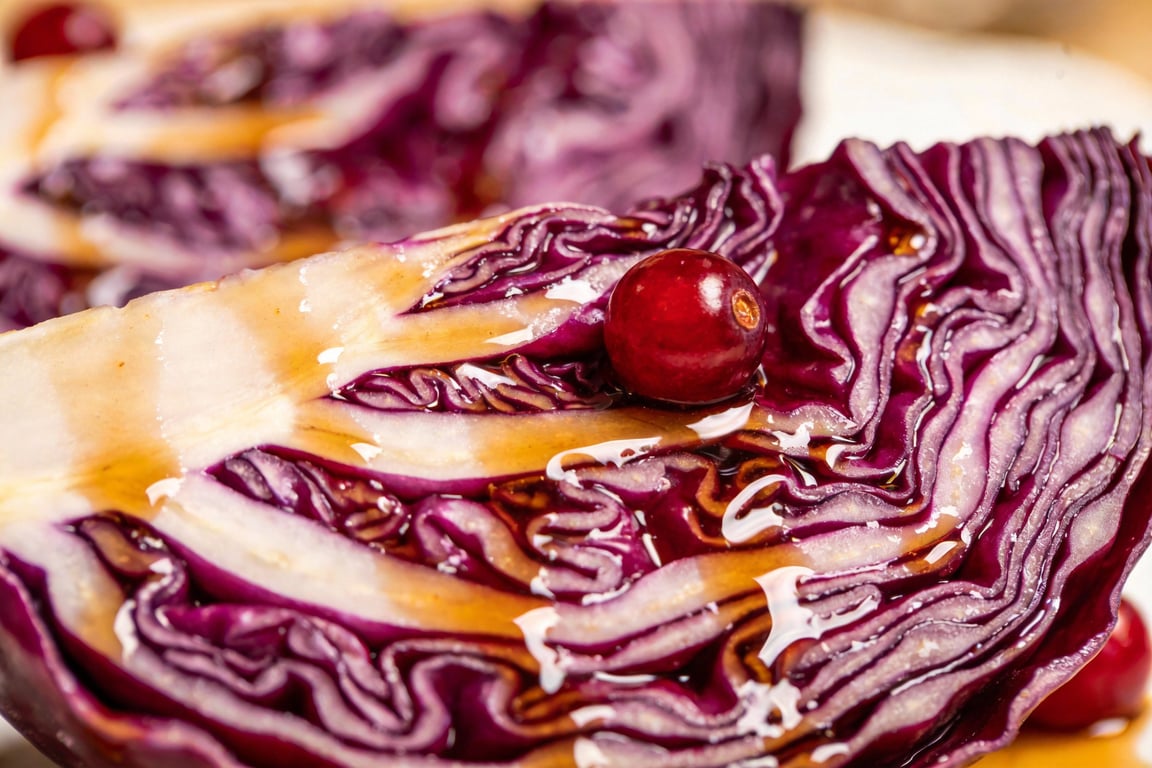 Adding apple cider vinegar to maintain the bright color of braised red cabbage with cranberries