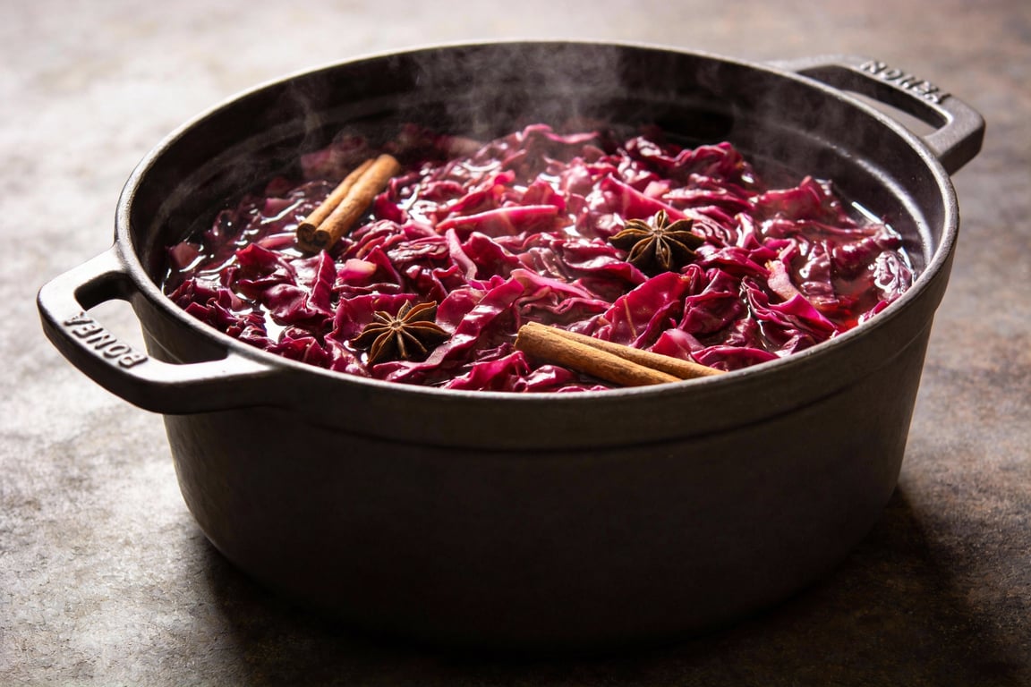 Finished glossy festive spiced red cabbage ready to be served