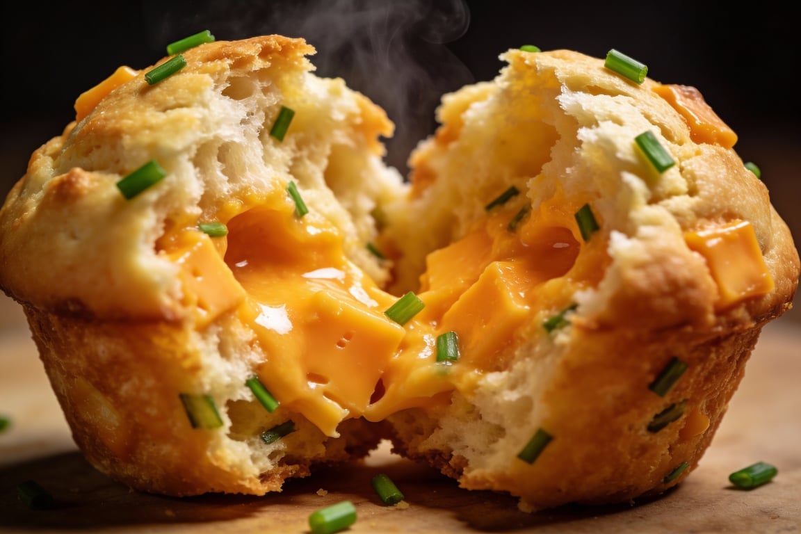 Freshly baked gastropub beer cheese muffins with chives