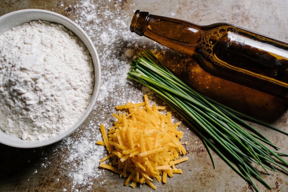 Golden brown beer cheese muffins detail shot