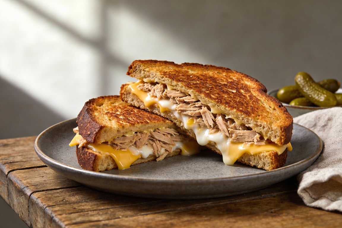 Gourmet Sourdough Tuna Melt with Sharp White Cheddar