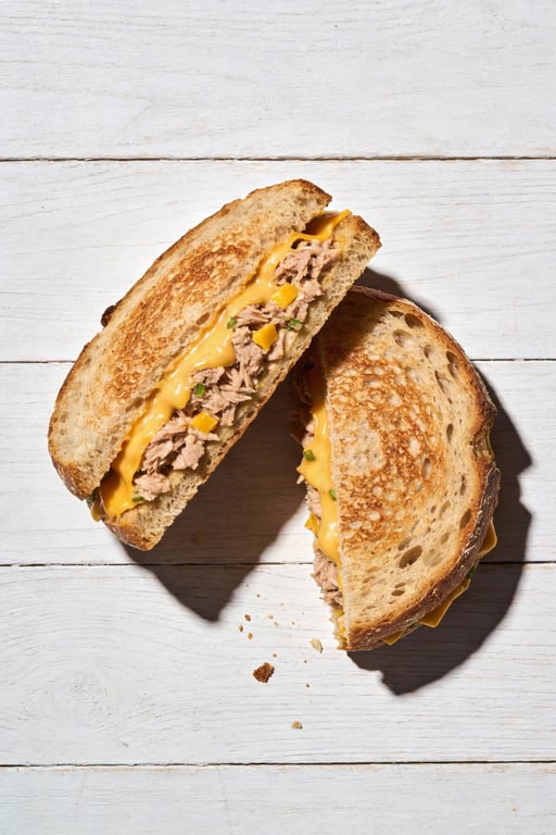 Gourmet Sourdough Tuna Melt with Sharp White Cheddar
