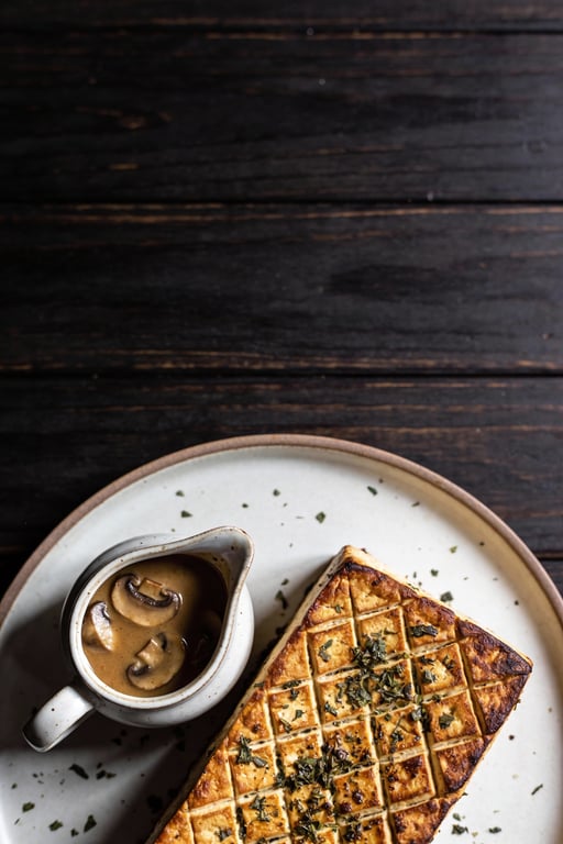 Herby Roasted Tofu 'Turkey' with Umami Mushroom Gravy