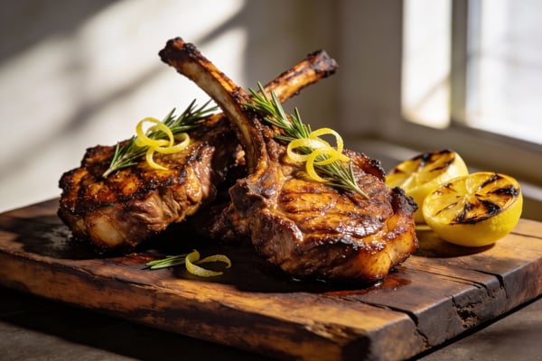 Hickory-Smoked Veal Chops with Lemon-Rosemary Infusion