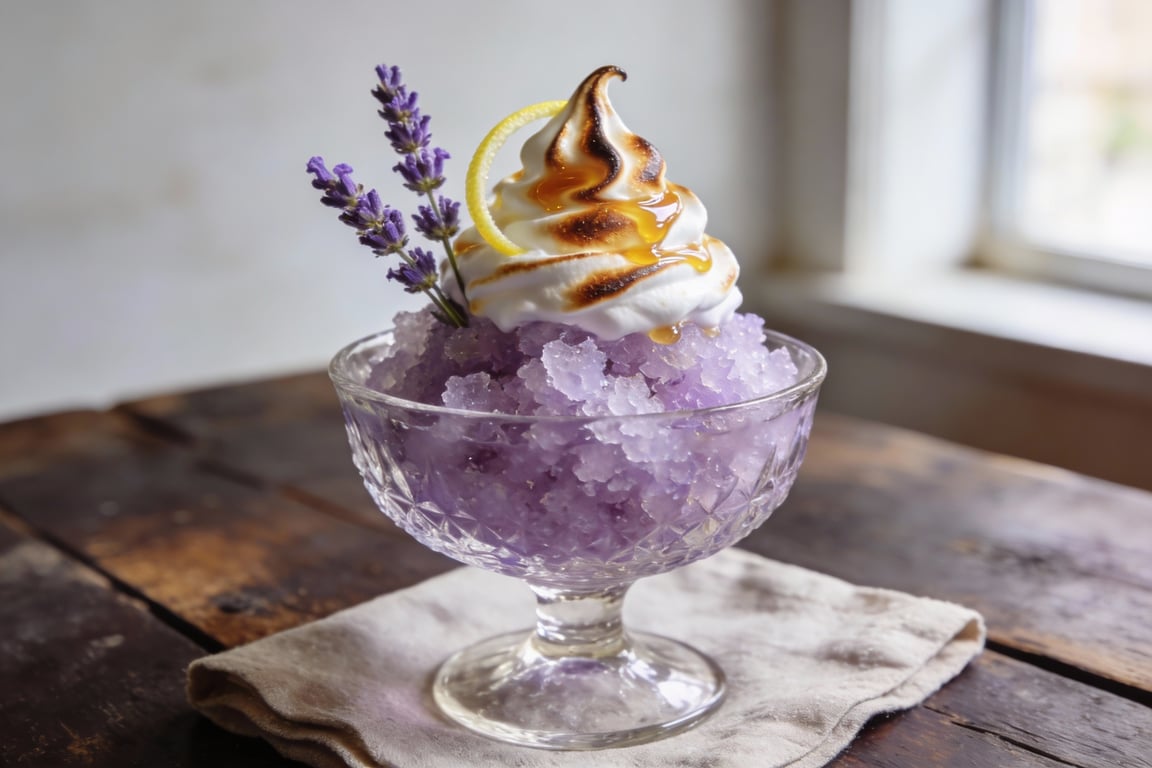 Lavender Lemonade Granita with Scorched Honey Meringue