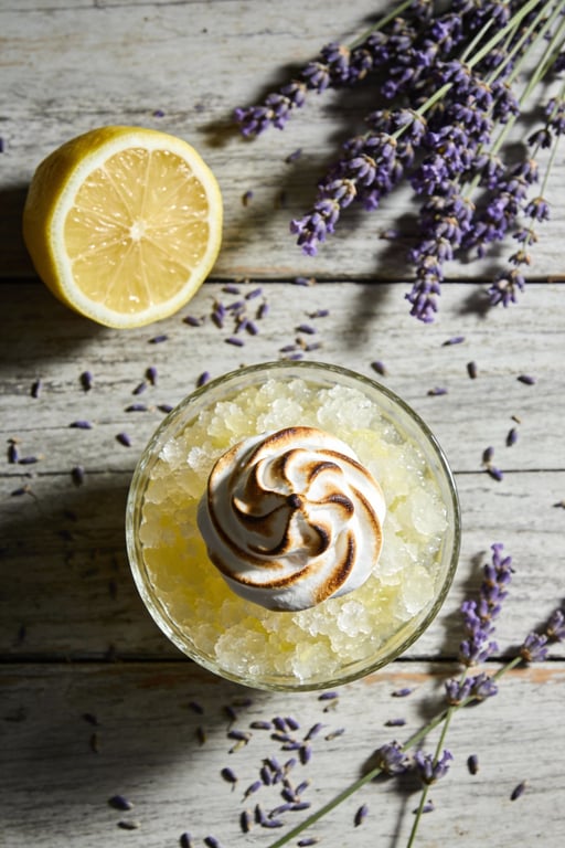 Lavender Lemonade Granita with Scorched Honey Meringue