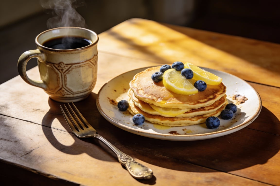Lemon Blueberry Cloud Pancakes final plate