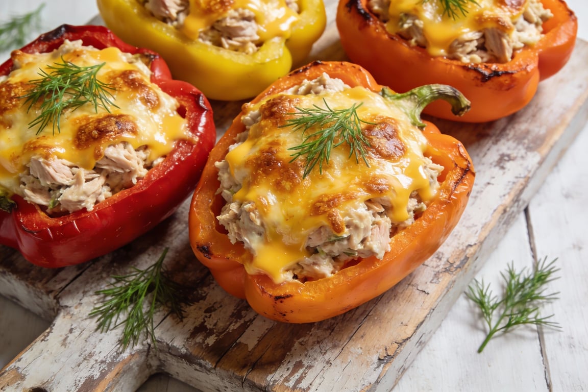 Low-Carb Tuna Melt Stuffed Bell Peppers