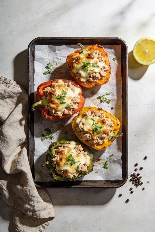 Low-Carb Tuna Melt Stuffed Bell Peppers