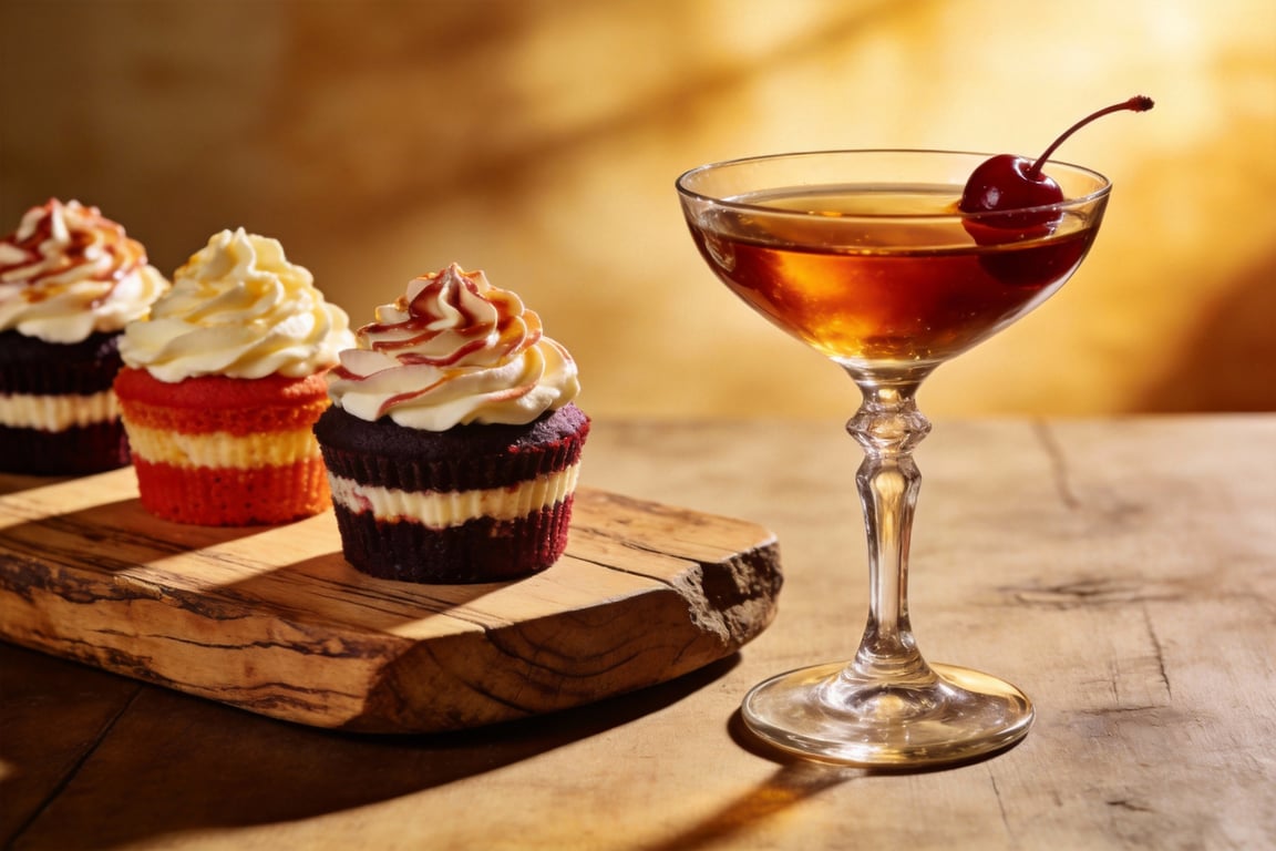 Finished Manhattan cocktail cupcakes with Luxardo cherries