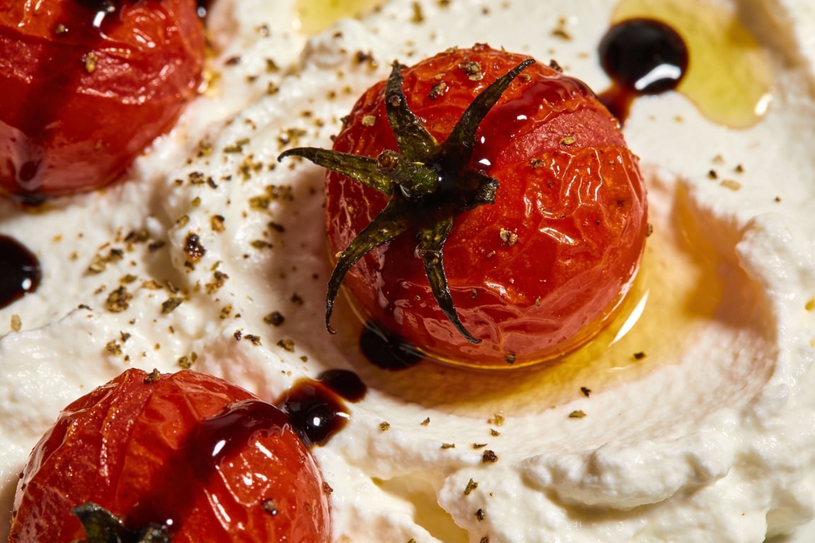 High protein Mediterranean cottage cheese toast on sprouted grain bread