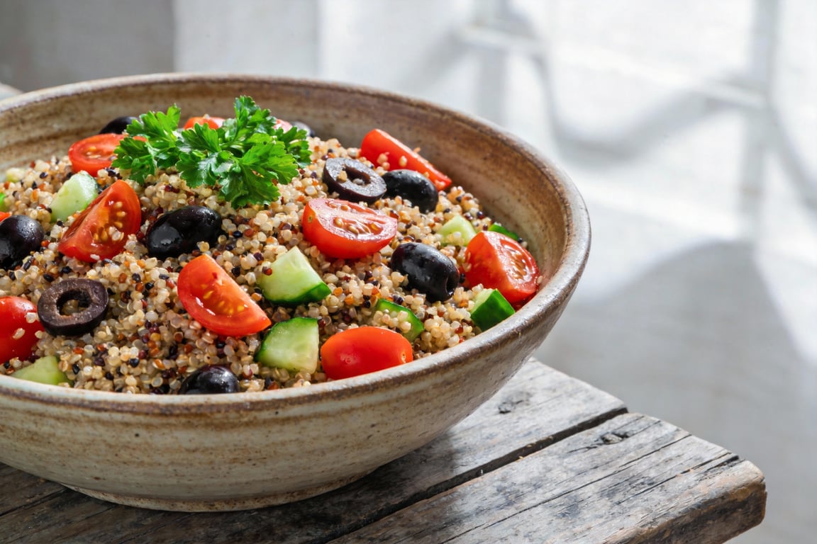 Mediterranean Quinoa Salad with Zesty Lemon-Garlic Vinaigrette