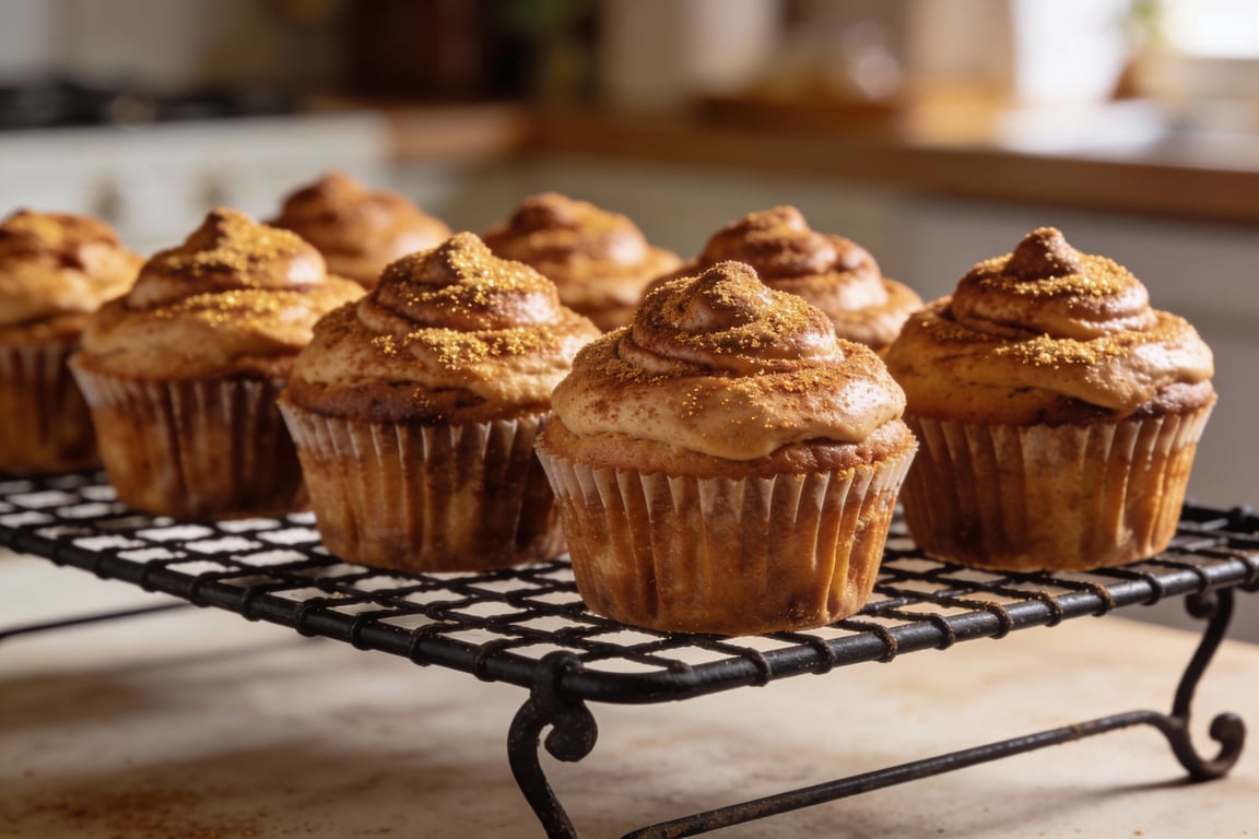 High-domed Mexican Chocolate Muffins cooling on a wire rack
