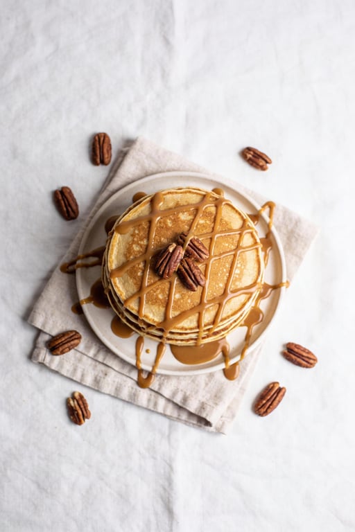 Mexican 'Hot Cakes' with Cajeta and Pecans