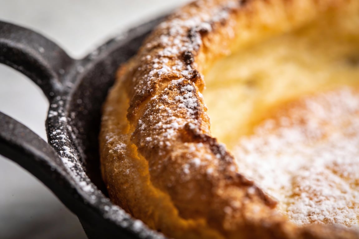 Classic Cast-Iron Dutch Baby batter in a high-speed blender