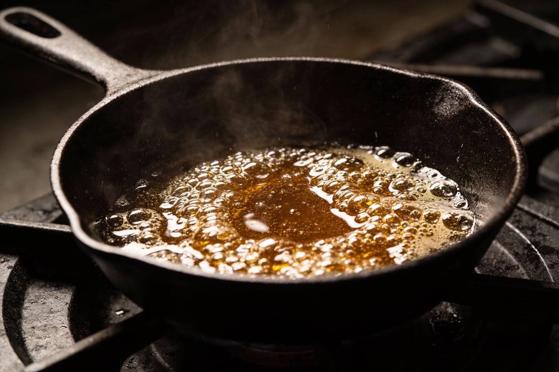 Sizzling brown butter in a German pancake cast iron skillet