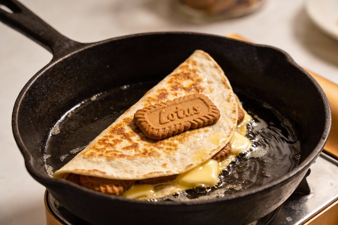 Folding the Biscoff tortilla hack into a triangle