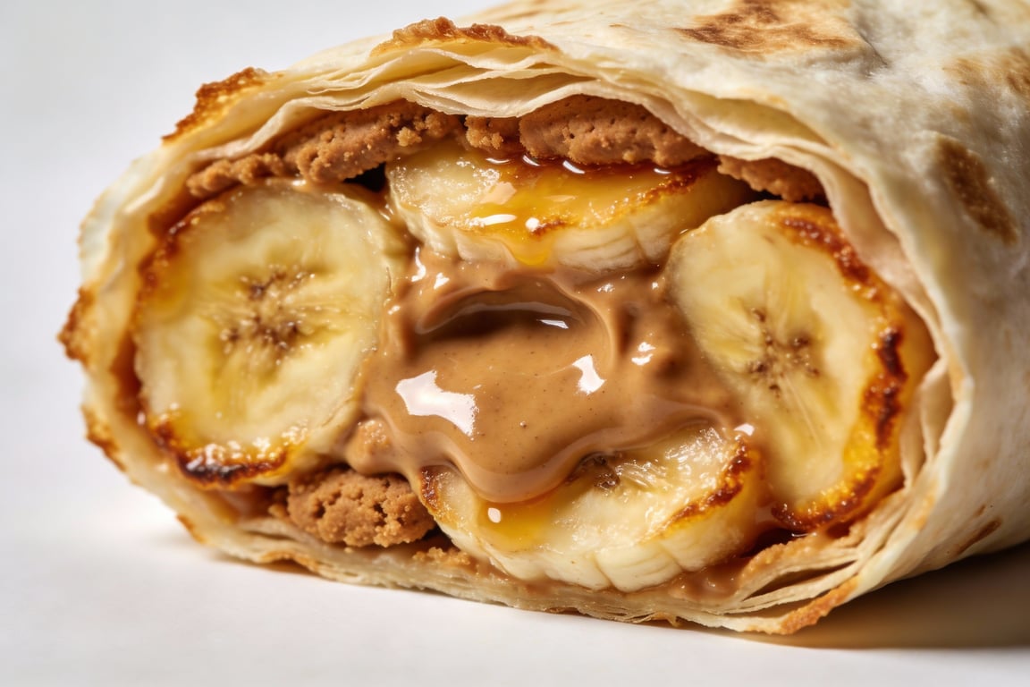 The finished No-Bake Banana & Biscoff Dessert Wrap sliced and ready to eat