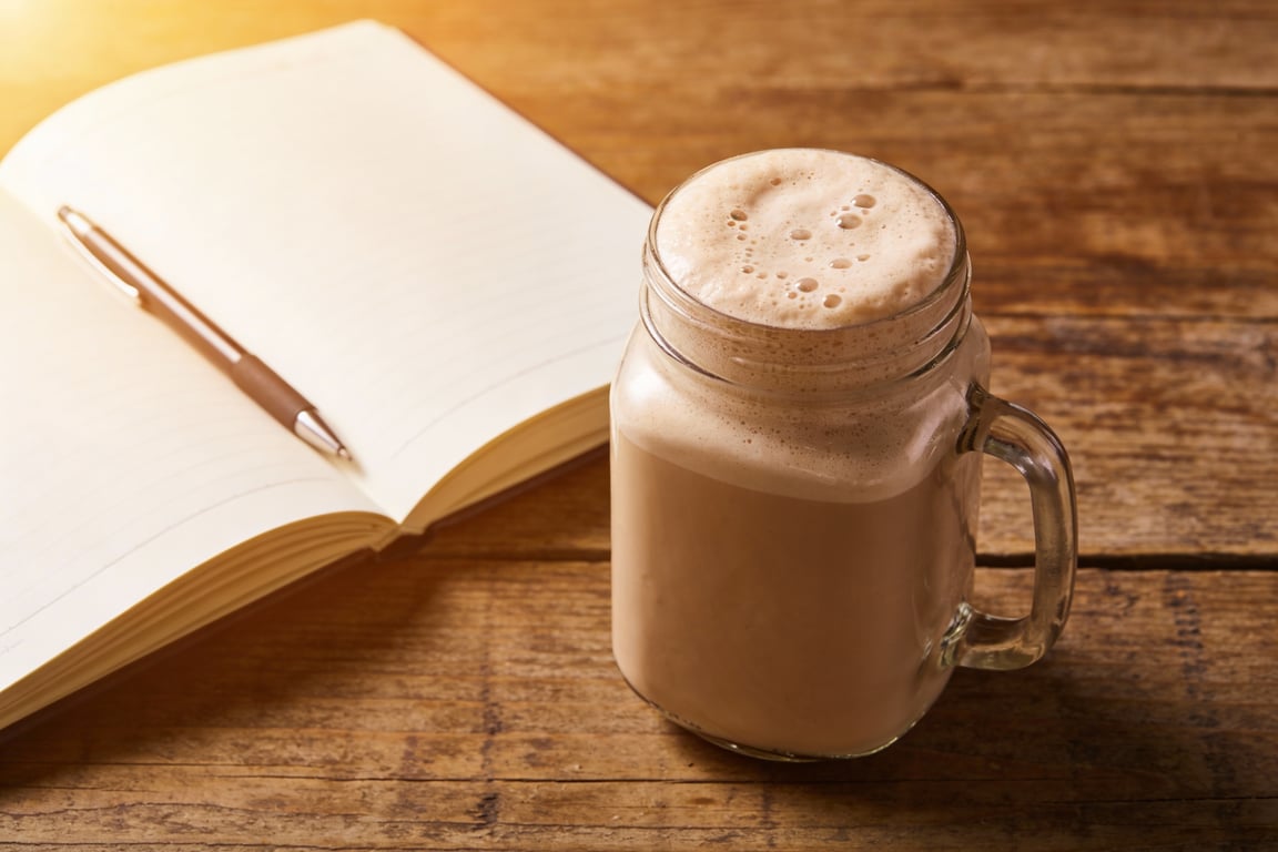 The finished cheap frappe recipe in a jar