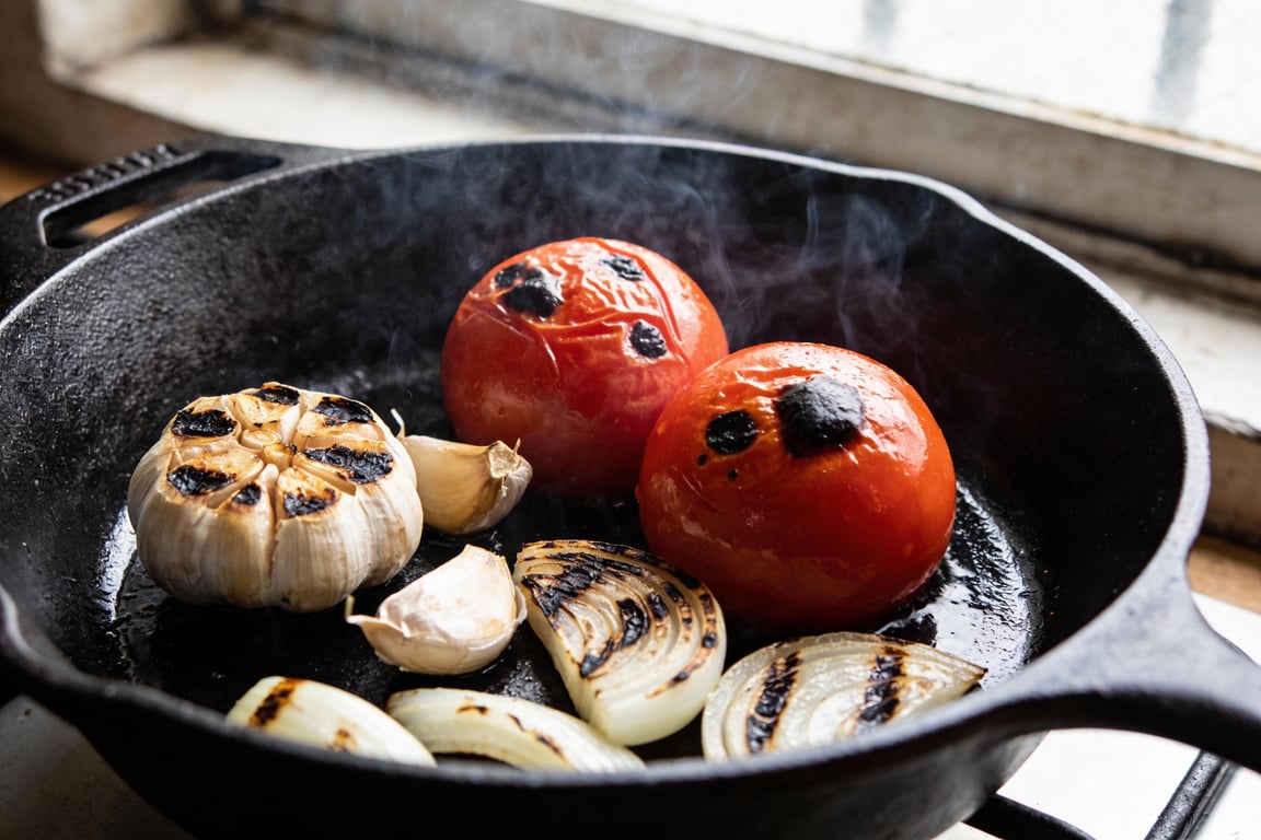 Oaxacan roasted corn being charred in a skillet