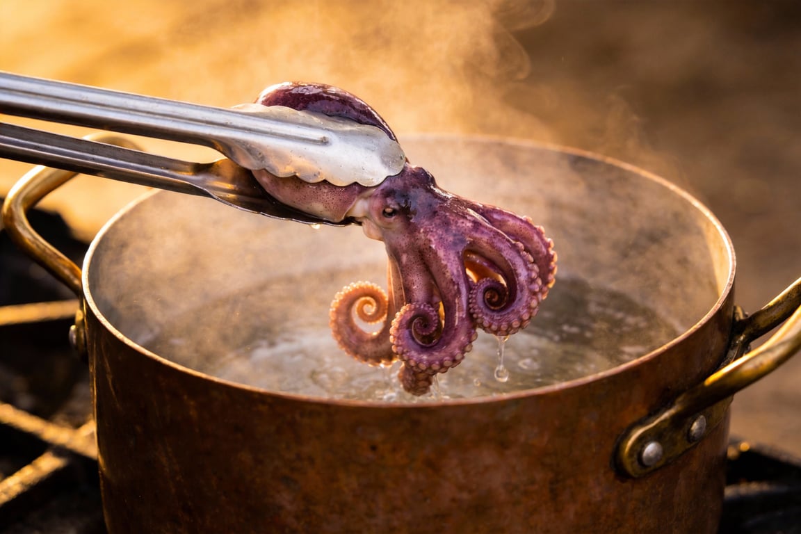 Dicing creamy avocado for the Octopus Salpicón