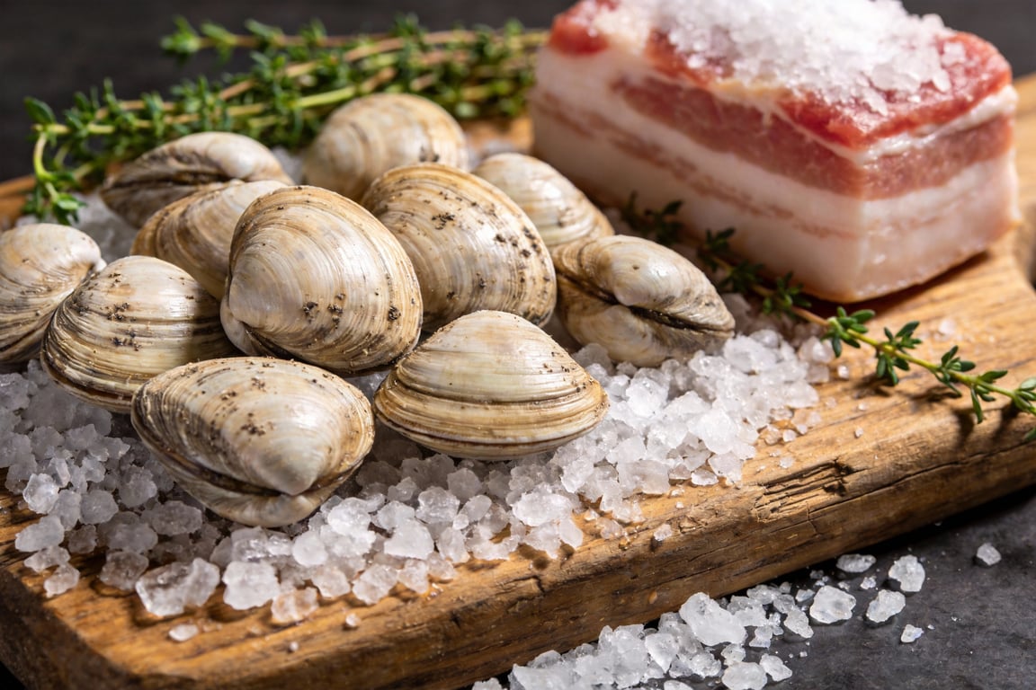 Prepping salt pork for an authentic Manhattan Clam Chowder recipe