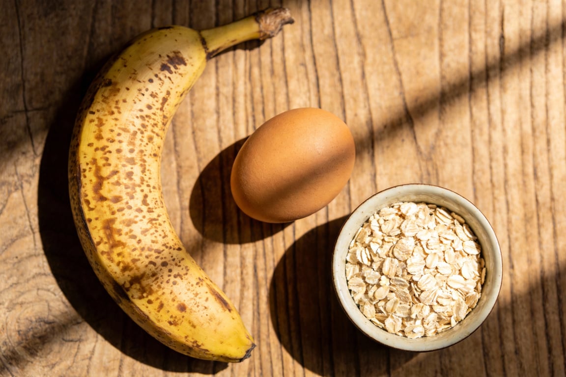 Mashing bananas for 3 ingredient banana oatmeal pancakes