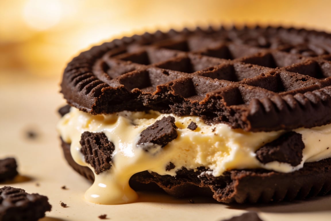 Ultimate Oreo Cheesecake Dessert Waffles on a plate with cream