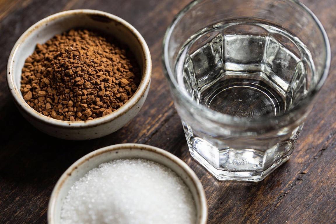 Whisking instant coffee foam for an authentic Greek Frappe