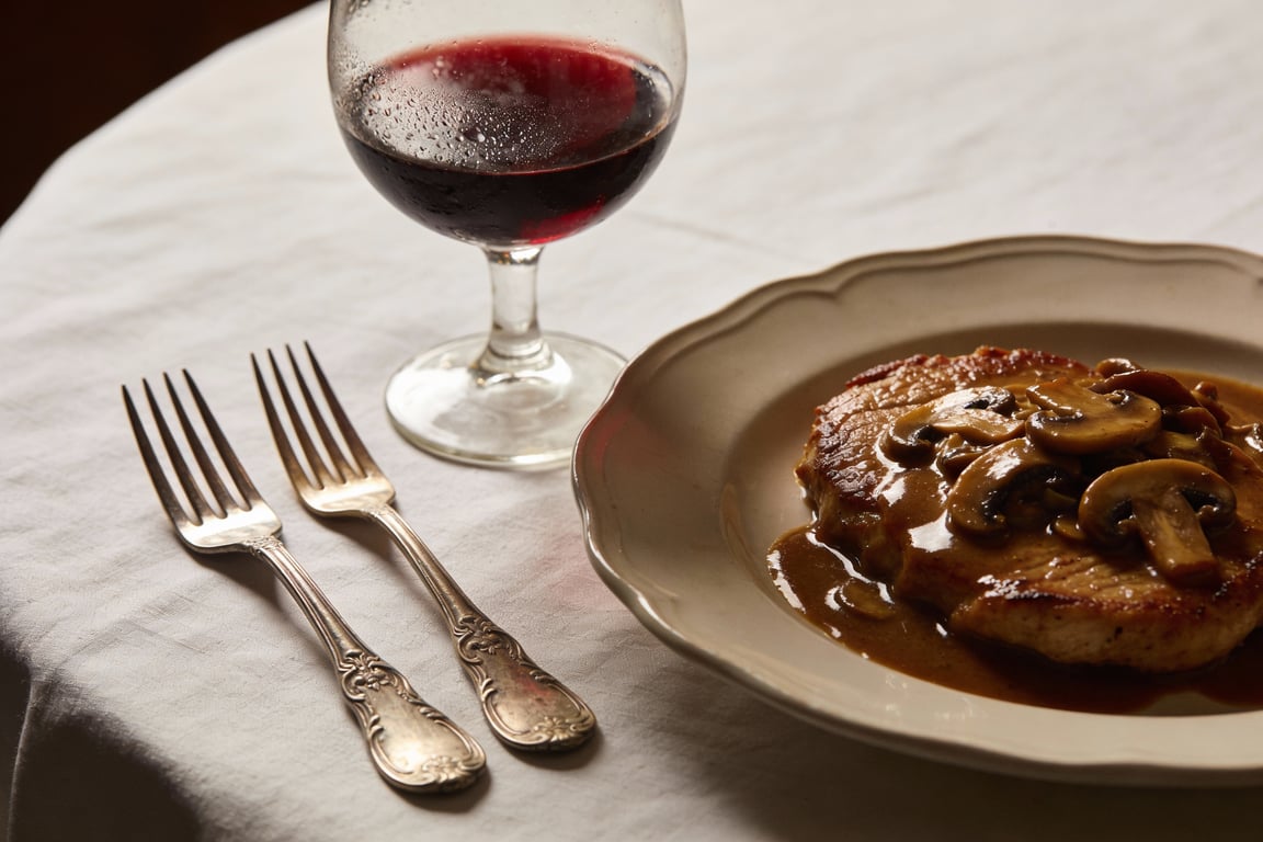 Rich Mushroom Marsala sauce being finished with butter
