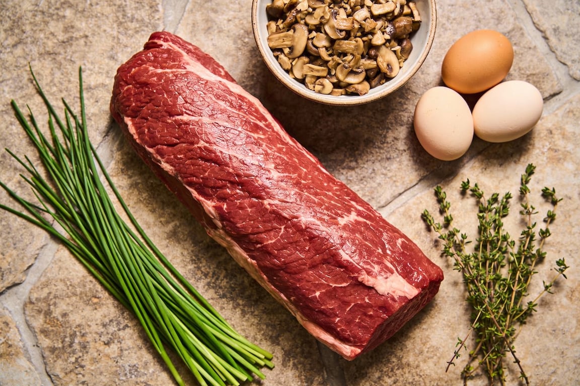 Beef Wellington with Crepe moisture barrier assembly