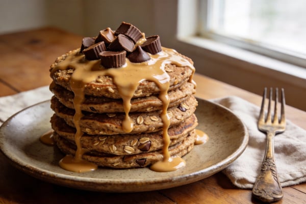 Peanut Butter Cup Oatmeal Pancakes