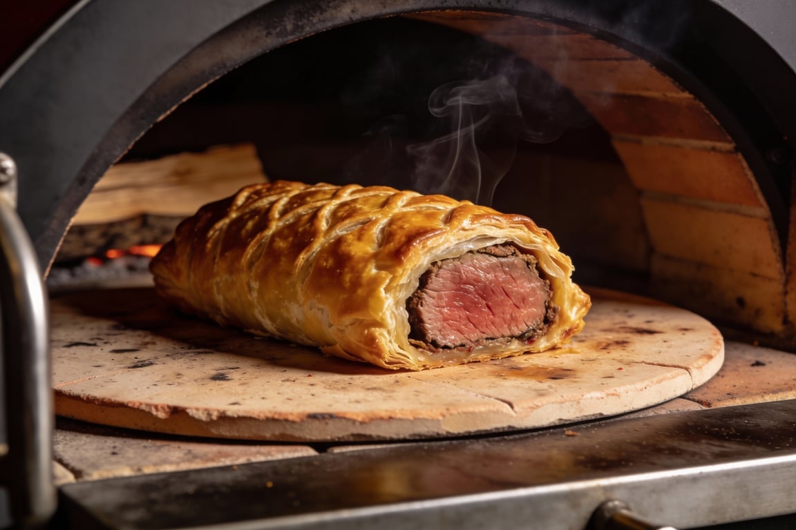 Bourbon mushroom duxelles cooling before being wrapped into the Smoked Beef Wellington
