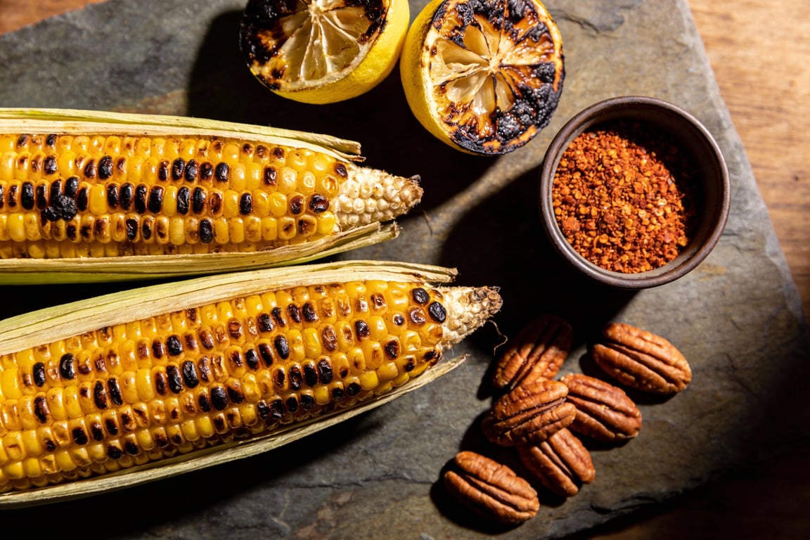 Charring vegetables for the charcoal grilled salad
