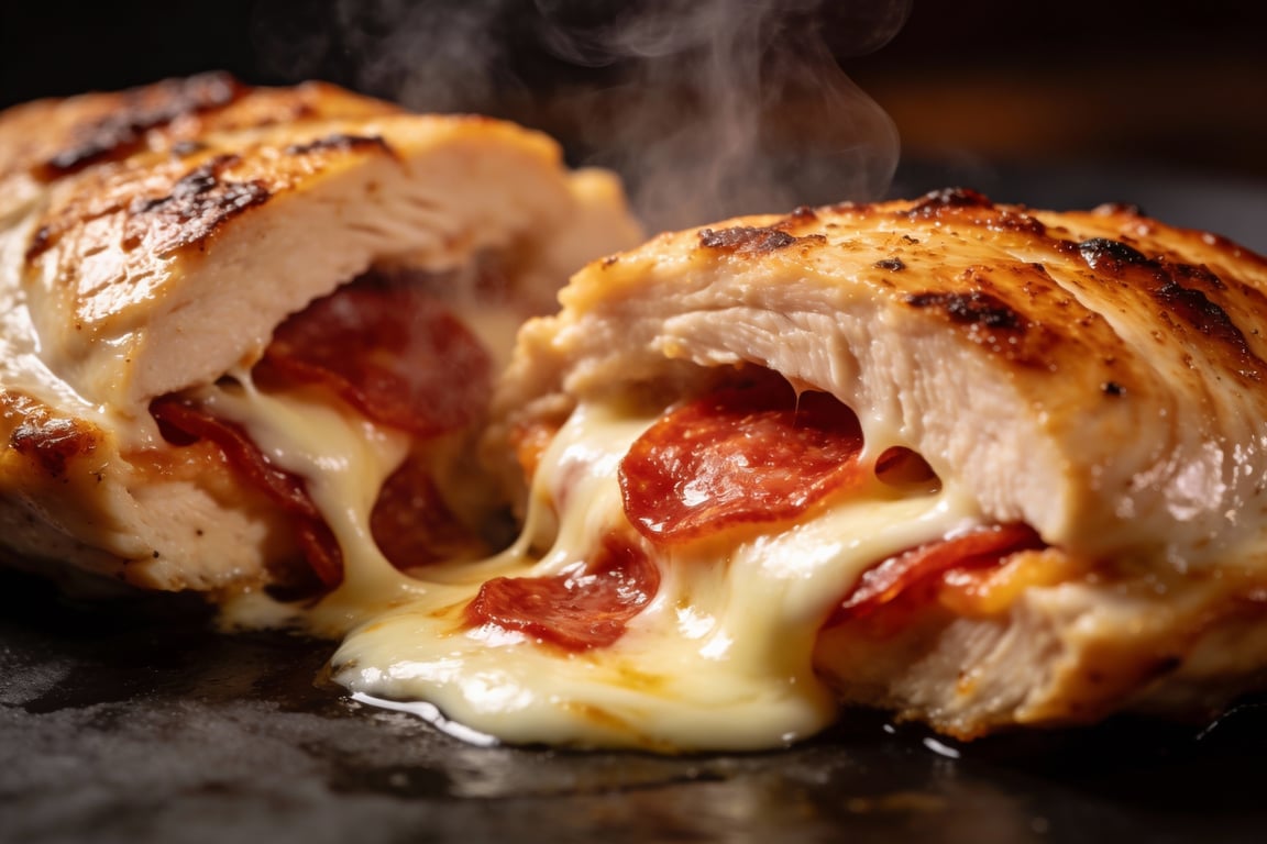 Golden brown Pizza Stuffed Chicken Breasts ready for a 30-minute family dinner
