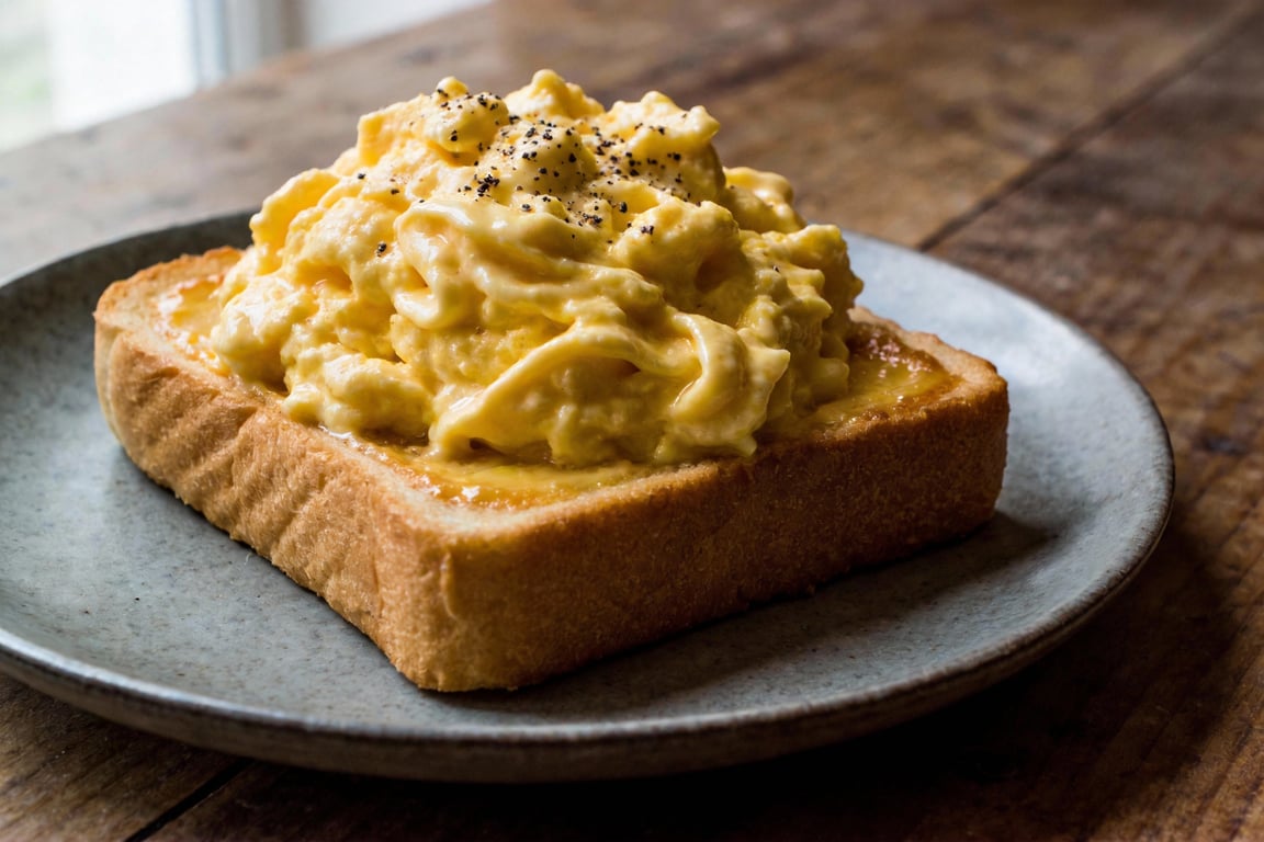 Proper British Scrambled Eggs on Buttered Toast