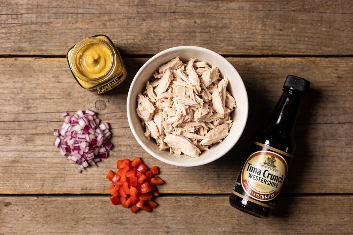 Dicing red onions and peppers for the Tuna Crunch sandwich recipe