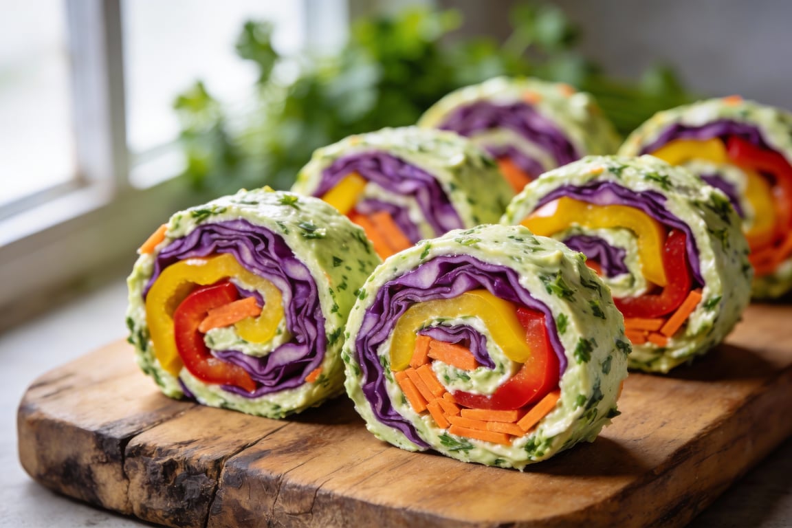 Rainbow Veggie Pinwheels with Herb Cream Cheese