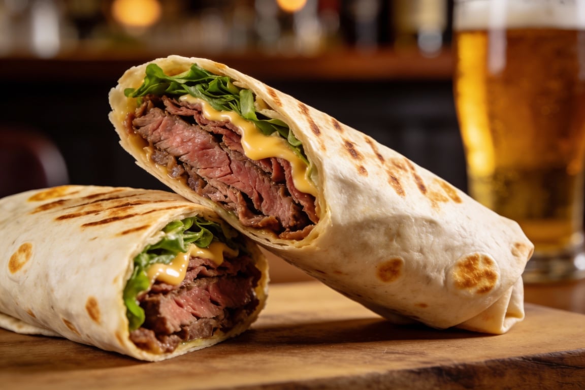 Gourmet beef wrap onions simmering in balsamic vinegar