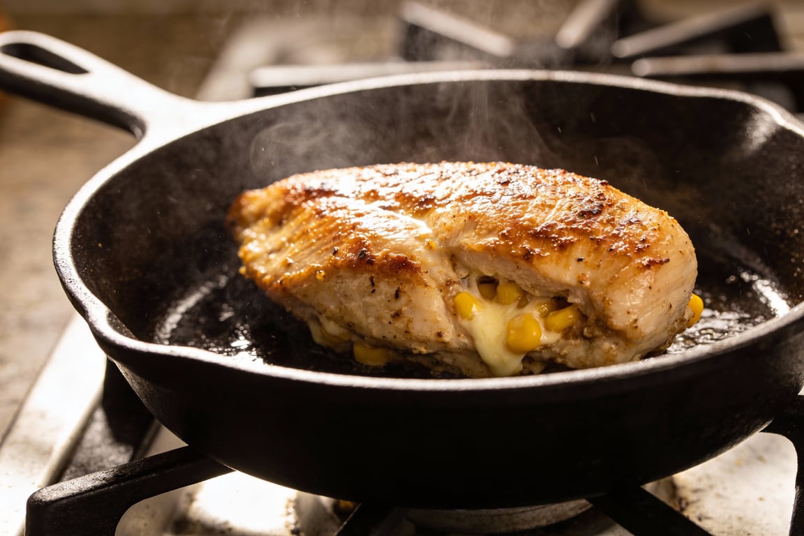 Stuffed chicken breast with rajas, corn, and Oaxaca cheese