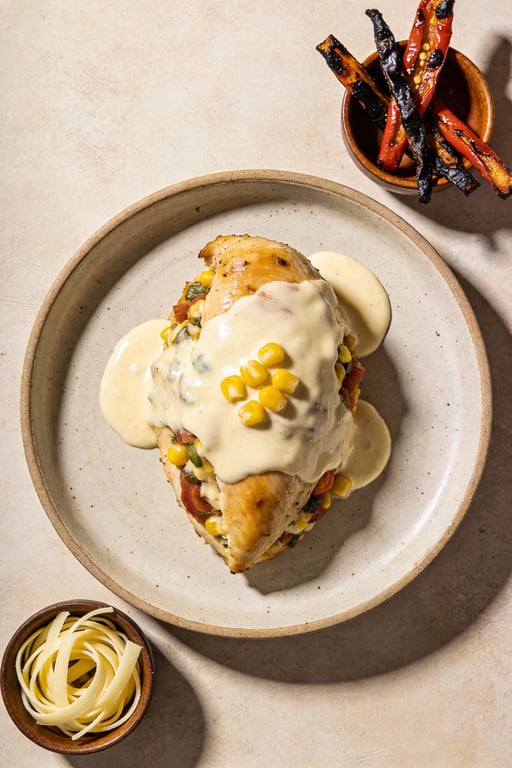 Roasted Poblano and Corn Stuffed Chicken (Pollo a la Poblana)