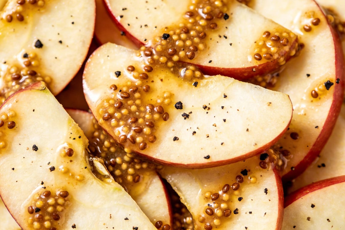 Plated Roasted parsnip and apple salad ready to eat