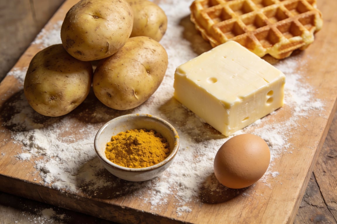 Golden brown homemade British Potato Waffles on a plate