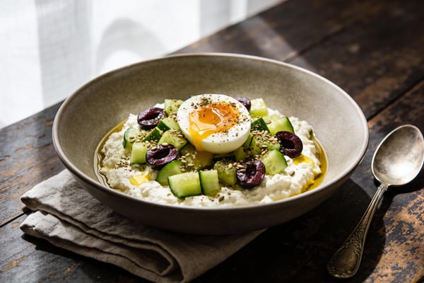 High-Protein Savory Cottage Cheese Bowl with Soft-Boiled Egg