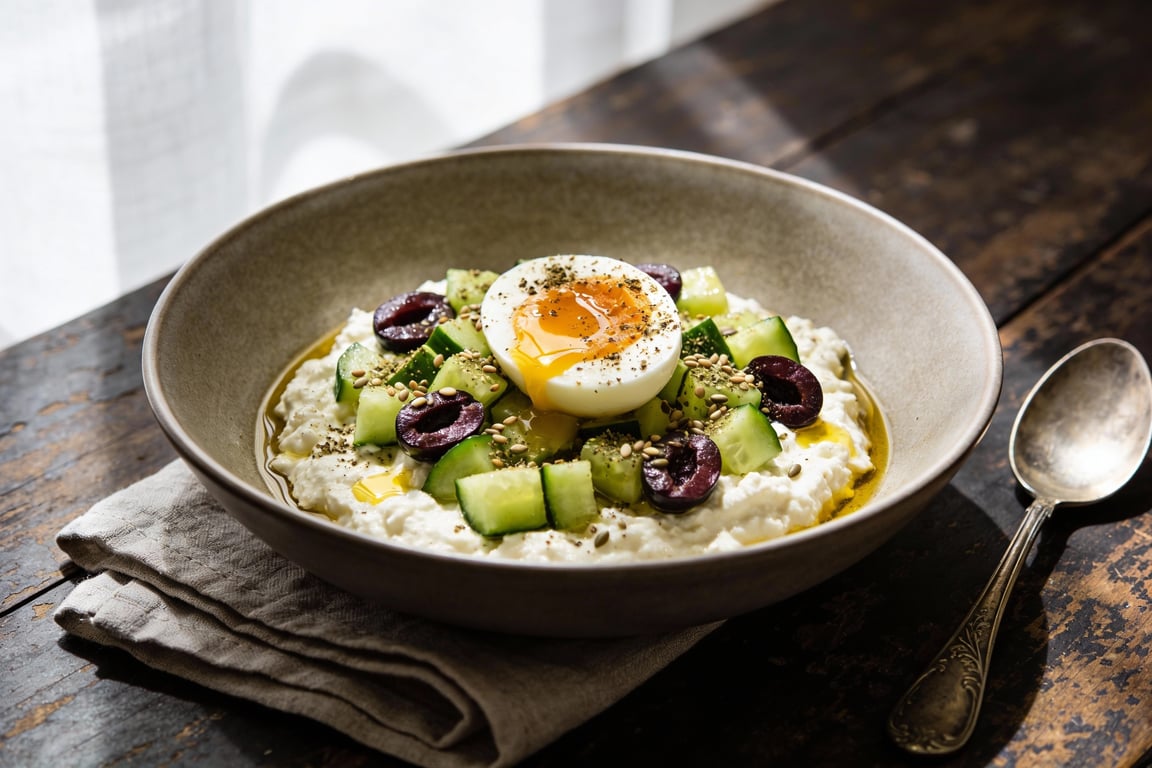High-Protein Savory Cottage Cheese Bowl with Soft-Boiled Egg