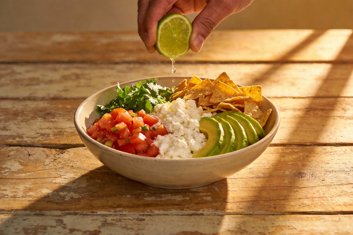 Healthy Mexican breakfast served in a clay bowl