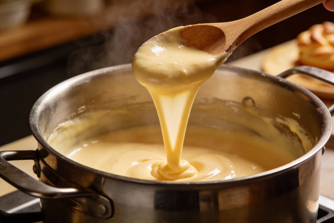 Gruyère gougères with prawns assembly