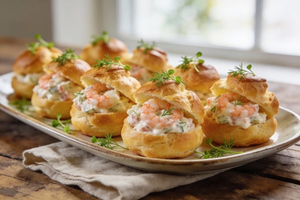 Savory Prawn Cocktail Profiteroles with Gruyère